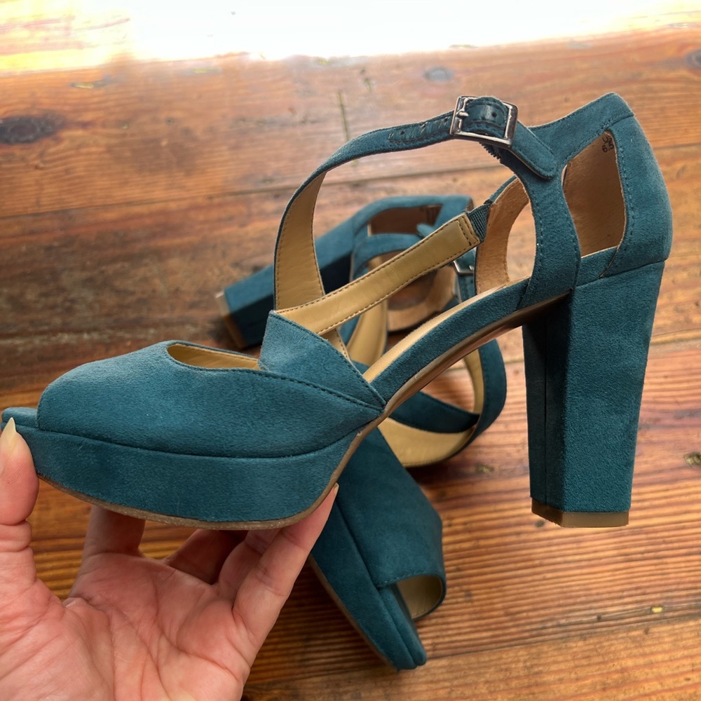 NATURALIZER Teal Platform Chunky Heels Women’s 6.5 - Picture 4 of 11